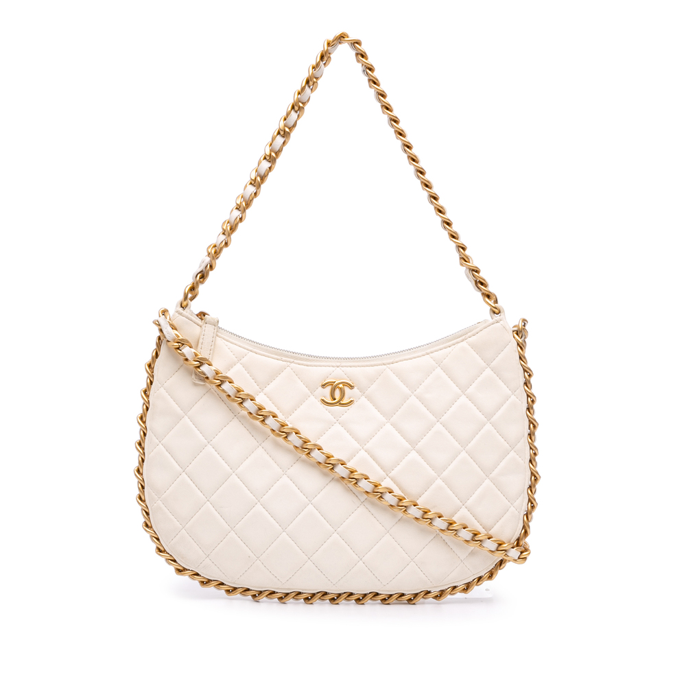 Pre-Loved Chanel Large Shiny Crumpled Quilted Lambskin Trendy Chain Around Hobo